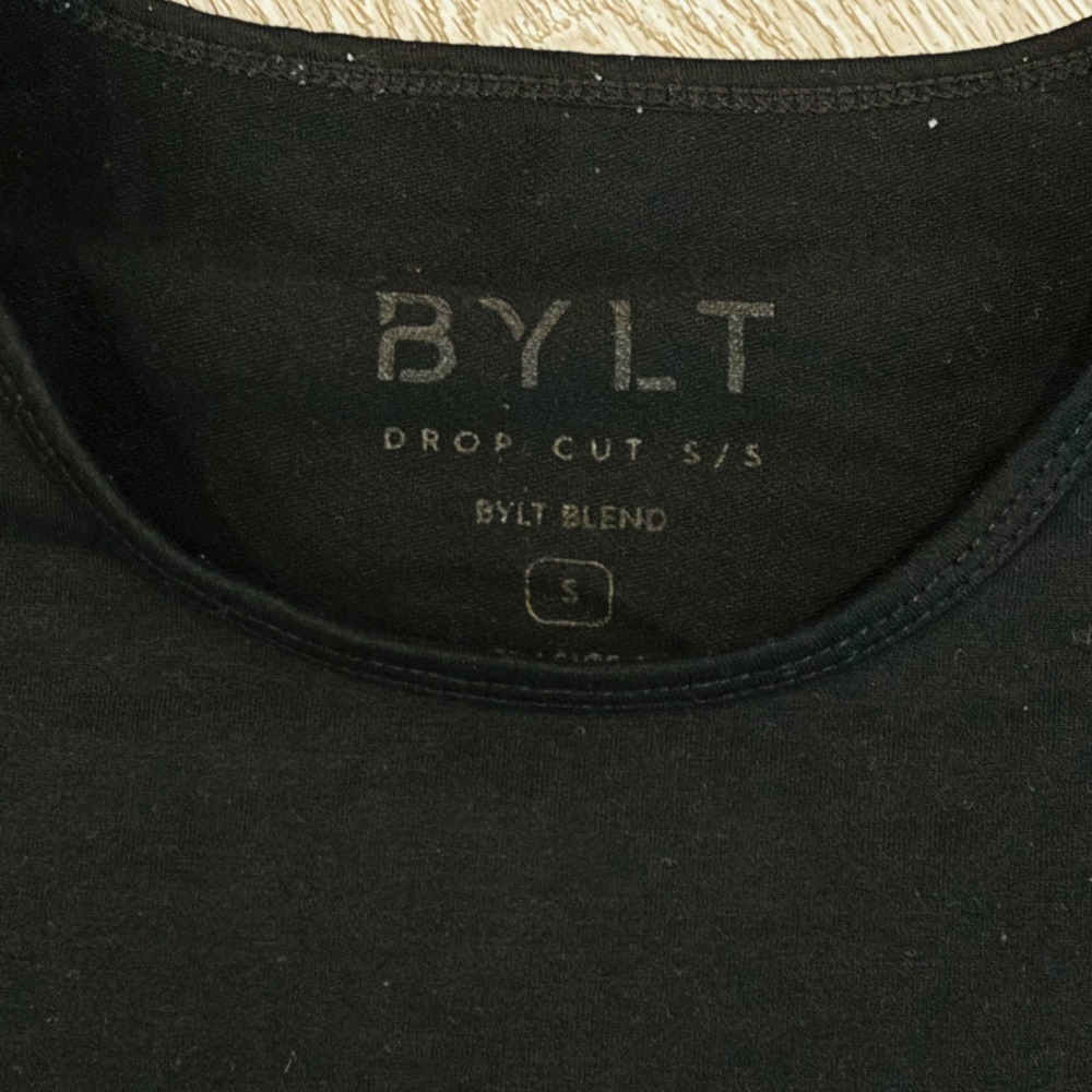 BYLT Drop Cut T-Shirt Mens Small Black Short Sleeve Curved Hem BYLT‎ Blend Tee - Picture 2 of 6